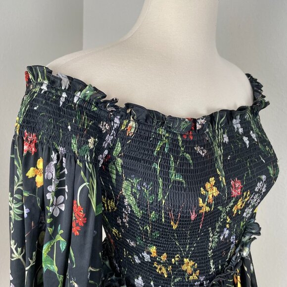 Alexis Womens Small Floral Smocked Off The Shoulder Blouse Peplum Shirt Top - Picture 3 of 11